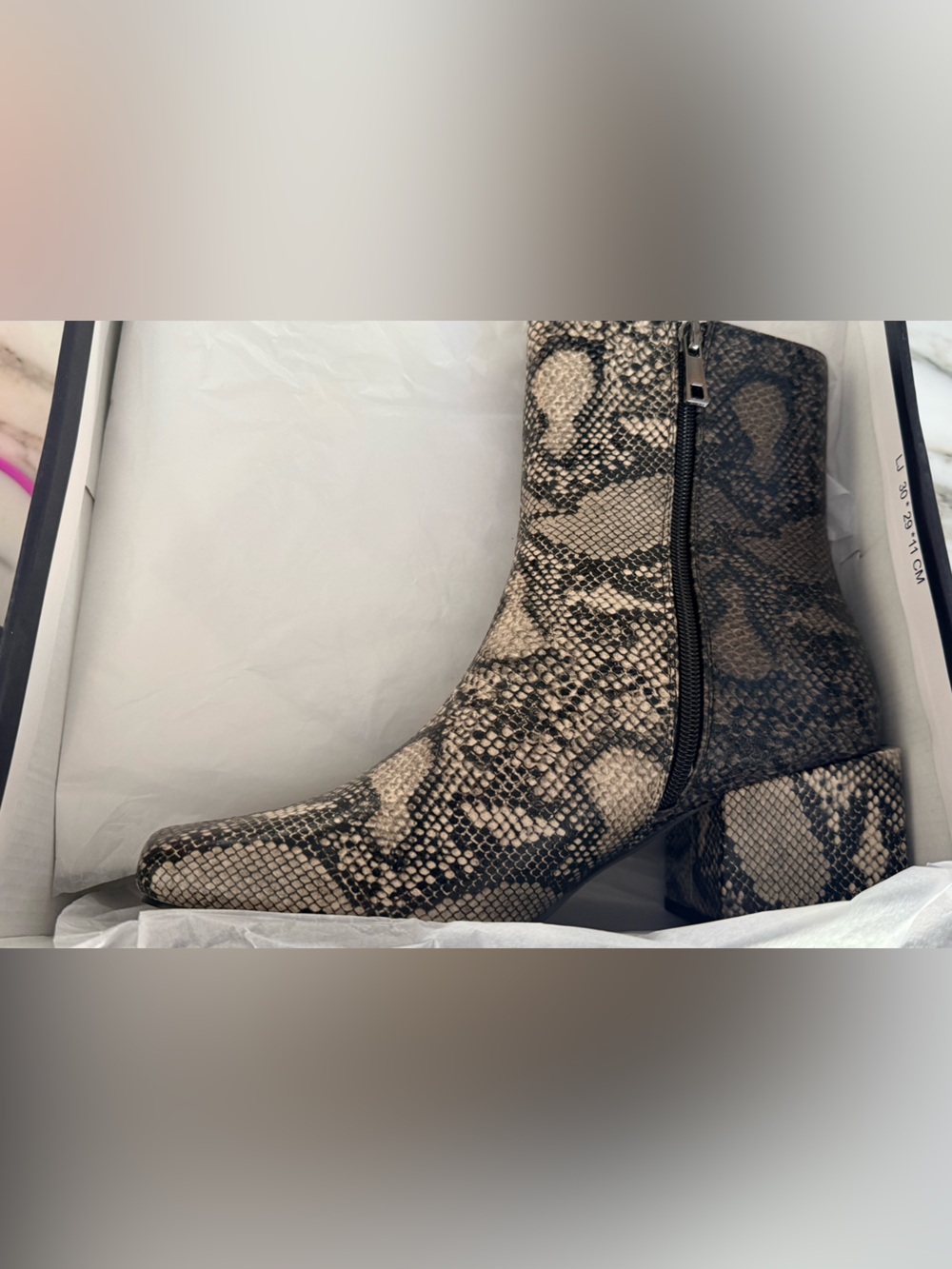 French Connection Toni Bootie Boots Snake Print Black and Cream 8 NIB
